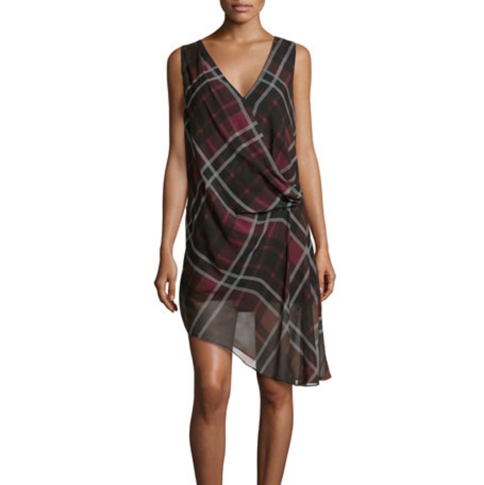 Haute Hippie Asymmetrical Plaid Dress - Black and Red